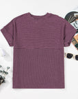 Solid Corded Knit Mock Neck T-Shirt