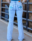 Light Wash Turquoise Denim Trousers With Subtle Pocket Detailing For Everyday Comfort