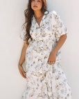 Iliana Floral Puff Sleeve V Neck Buttoned Front Maxi Dress