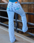 Light Wash Turquoise Denim Trousers With Subtle Pocket Detailing For Everyday Comfort