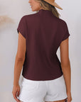 Solid Ribbed Knit Patch Pocket Short Sleeve Sweater