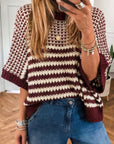 Stripe Draped 3/4 Sleeve Slouchy Sweater