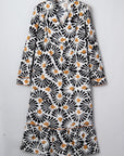Abstract Floral V-Neck Long Sleeve Maxi Dress