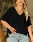 Plus Size Rhombus Pointelle Knit V-Neck Top