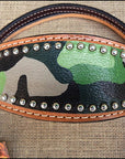 Durable Camouflage Western Leather Headstall And Breast Collar Set For Trail Horses
