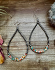 3 mm teardrop earrings Sterling Silver Pearls with orange spiny/Turquoise