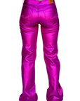 Fuchsia Metallic Trousers With Modern Silhouette For Everyday Wardrobe Essentials Edition