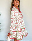 Floral Contrast Trim Frilled Neck Dress