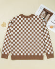 Plus Size Checker Contrast Edge Crewneck Sweater