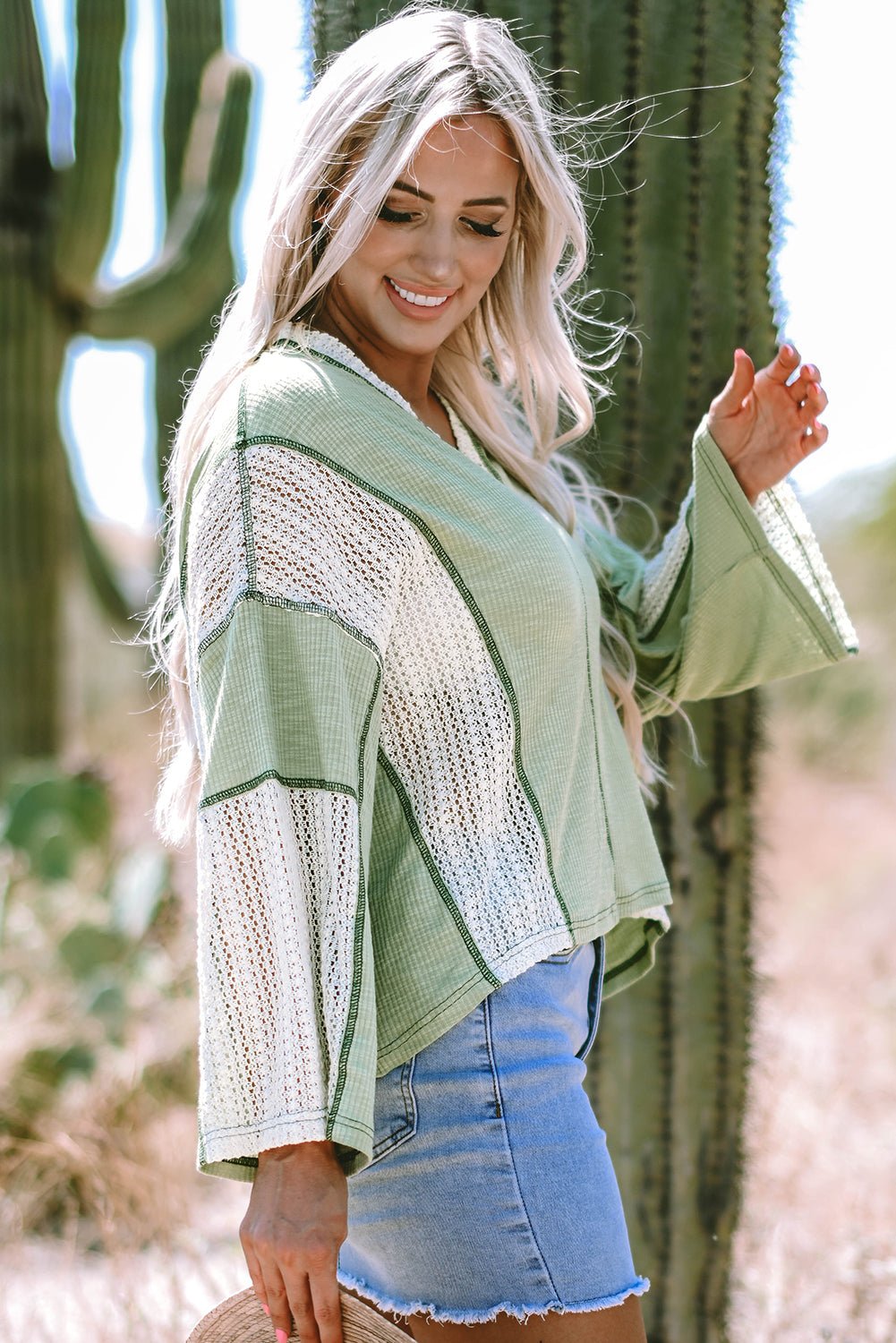 Ruby Crochet Detail Exposed Seam High Low Loose Top