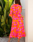 Floral Frilly Smocked V-Neck Maxi Dress