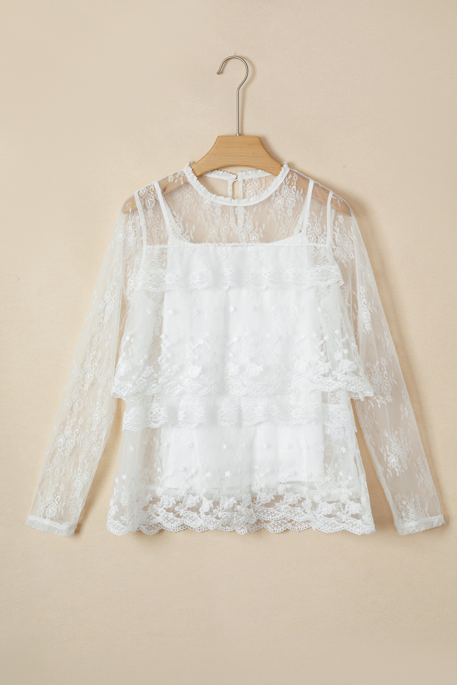 Sheer Floral Lace Ruffle Tiered Blouse &amp; Cami