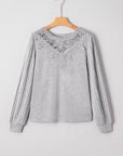 Hollow Lace Ribbed Knit Patchwork Long Sleeve Top