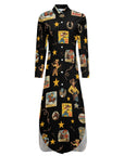 Baha Ranch Vintage Cowgirl Collage Western Button-Up Long Sleeve Shirt Dress Duster