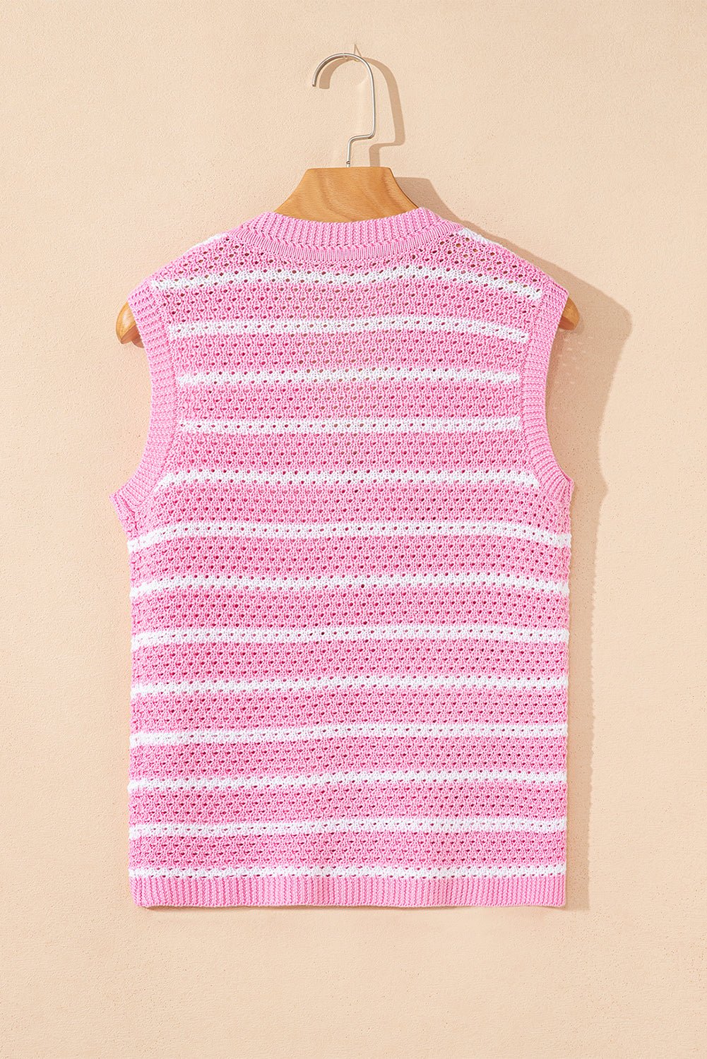 Stripe Buttoned V-Neck Sweater Knit Top
