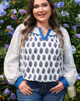 Plus Size Boho Floral Patchwork Puff Sleeve Blouse