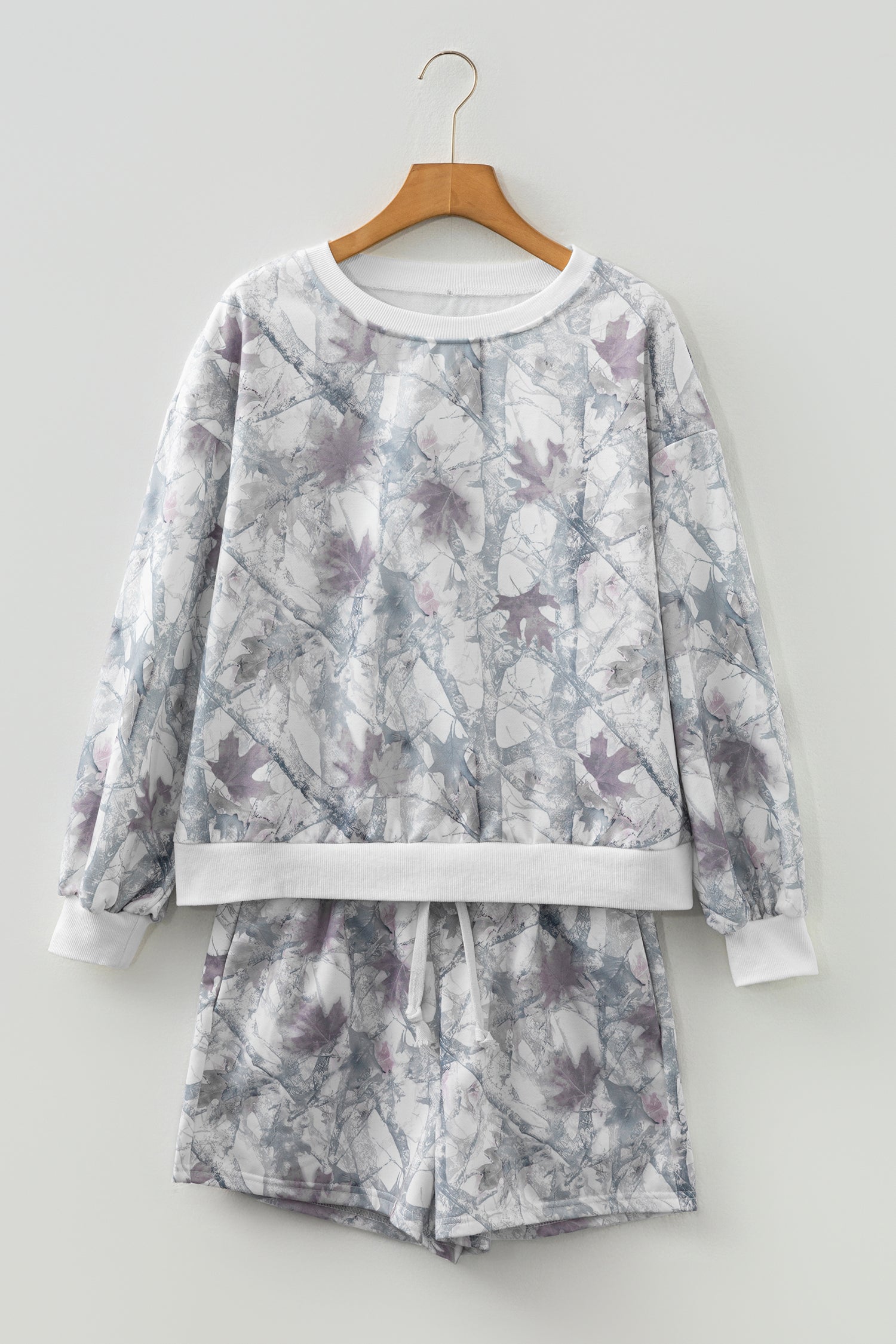 Abstract Camo Pullover &amp; Drawstring Shorts Set