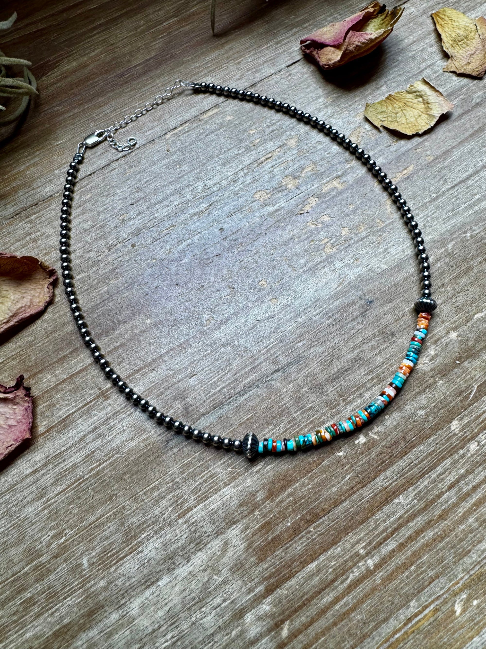 Sterling Silver Pearl Choker with Extra Turquoise &amp; Spiny Oyster