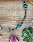 18.5” Turquoise Necklace – Sterling Silver Pearls