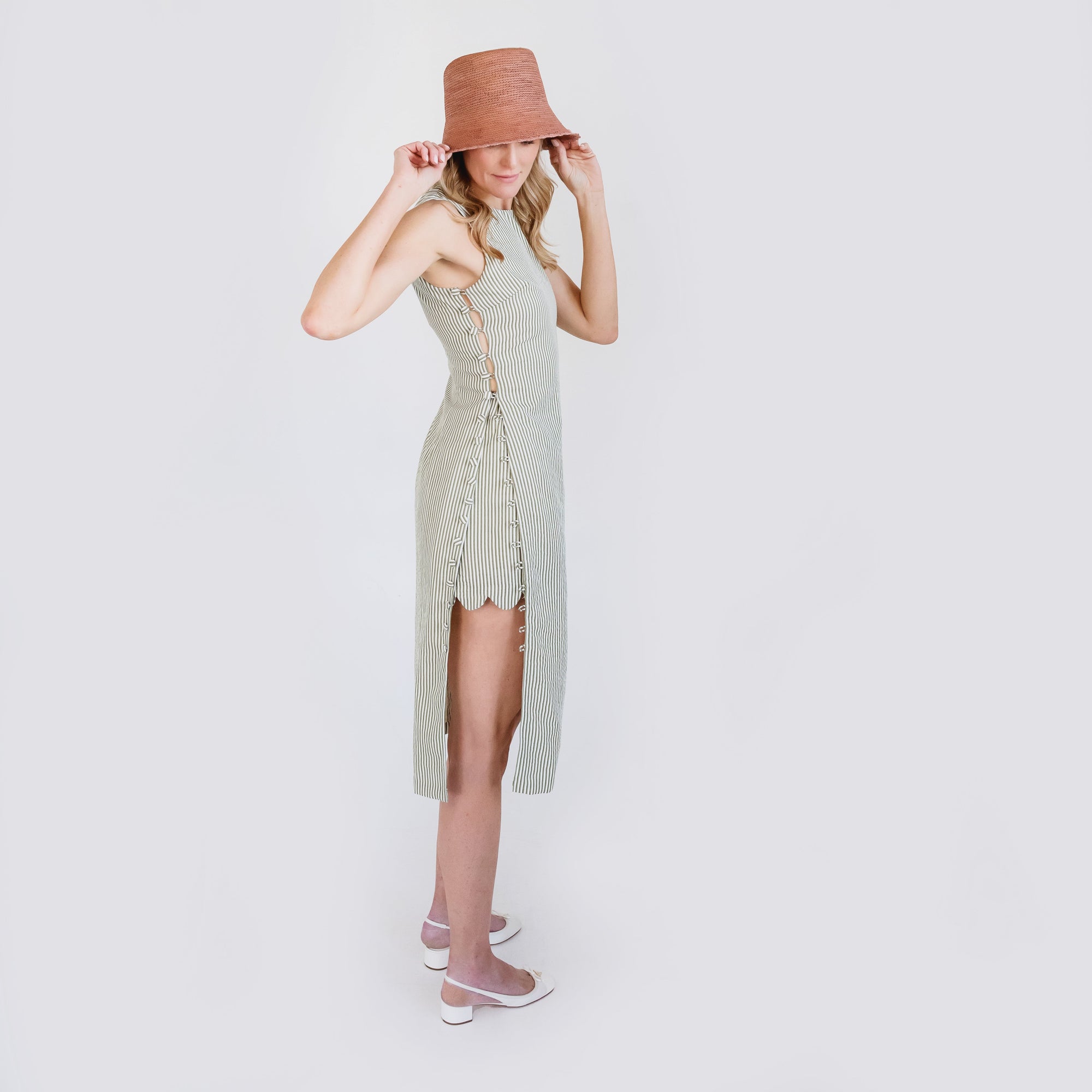 MASON'S DAUGHTER | Meredith Midi Tunic, Seersucker Olive &amp; Ivory