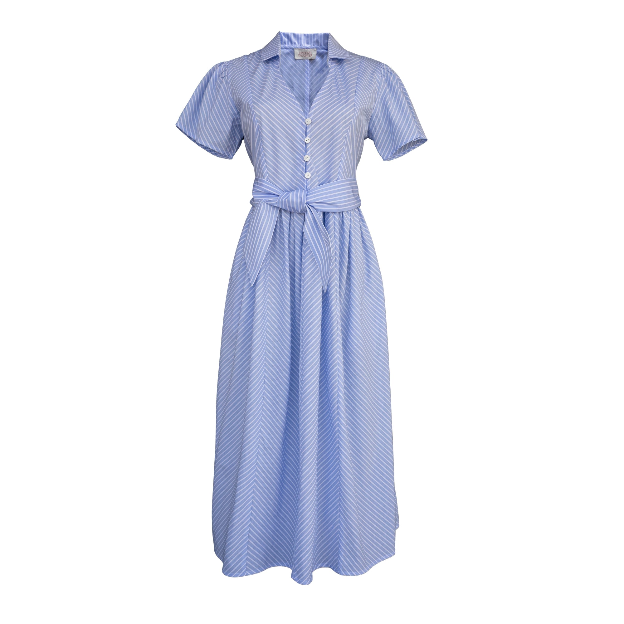 MASON'S DAUGHTER Noah Dress, Blue &amp; White Striped Poplin