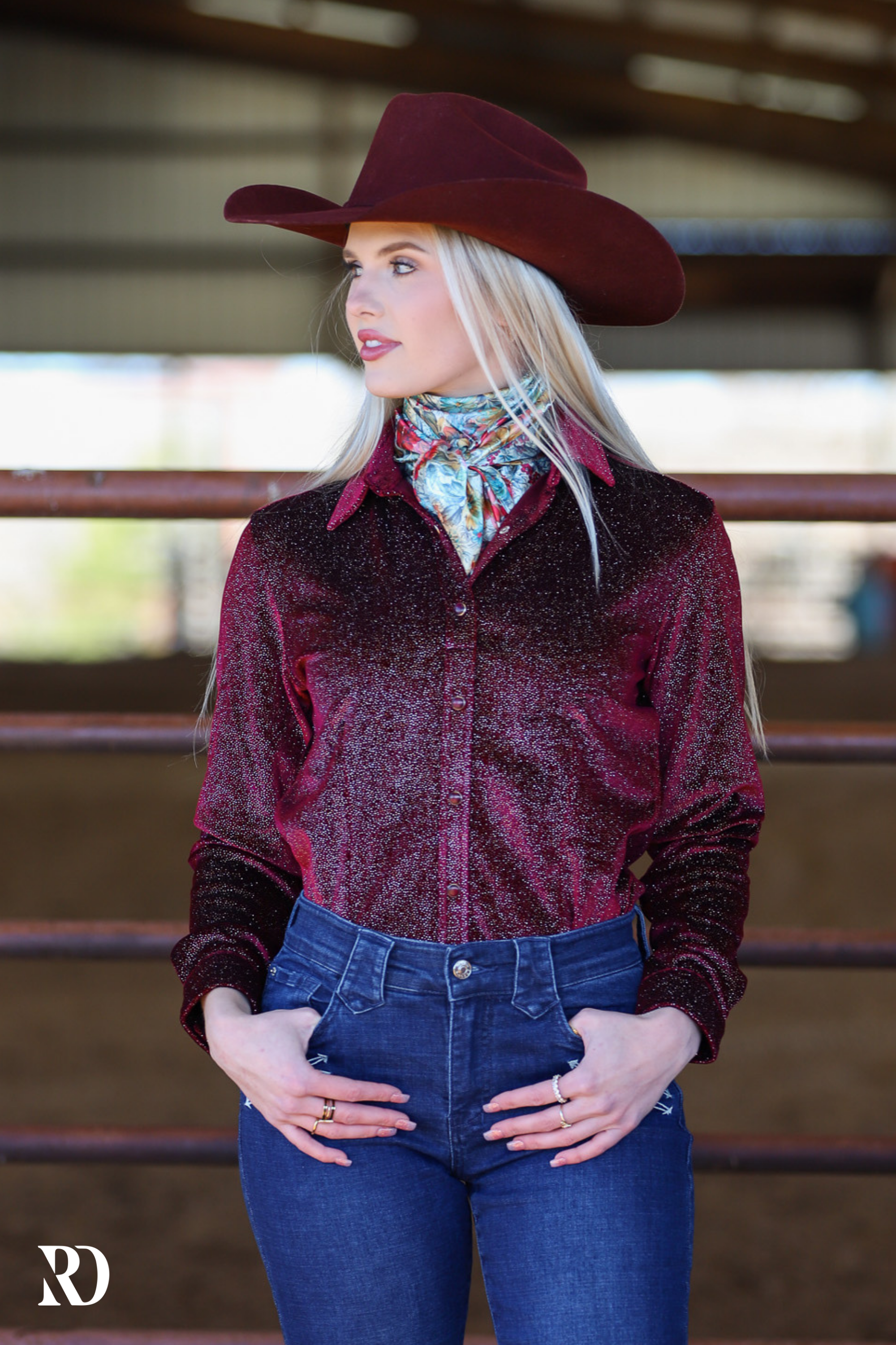 BURGUNDY VELVET SPARKLE PERFORMANCE RODEO SHIRT