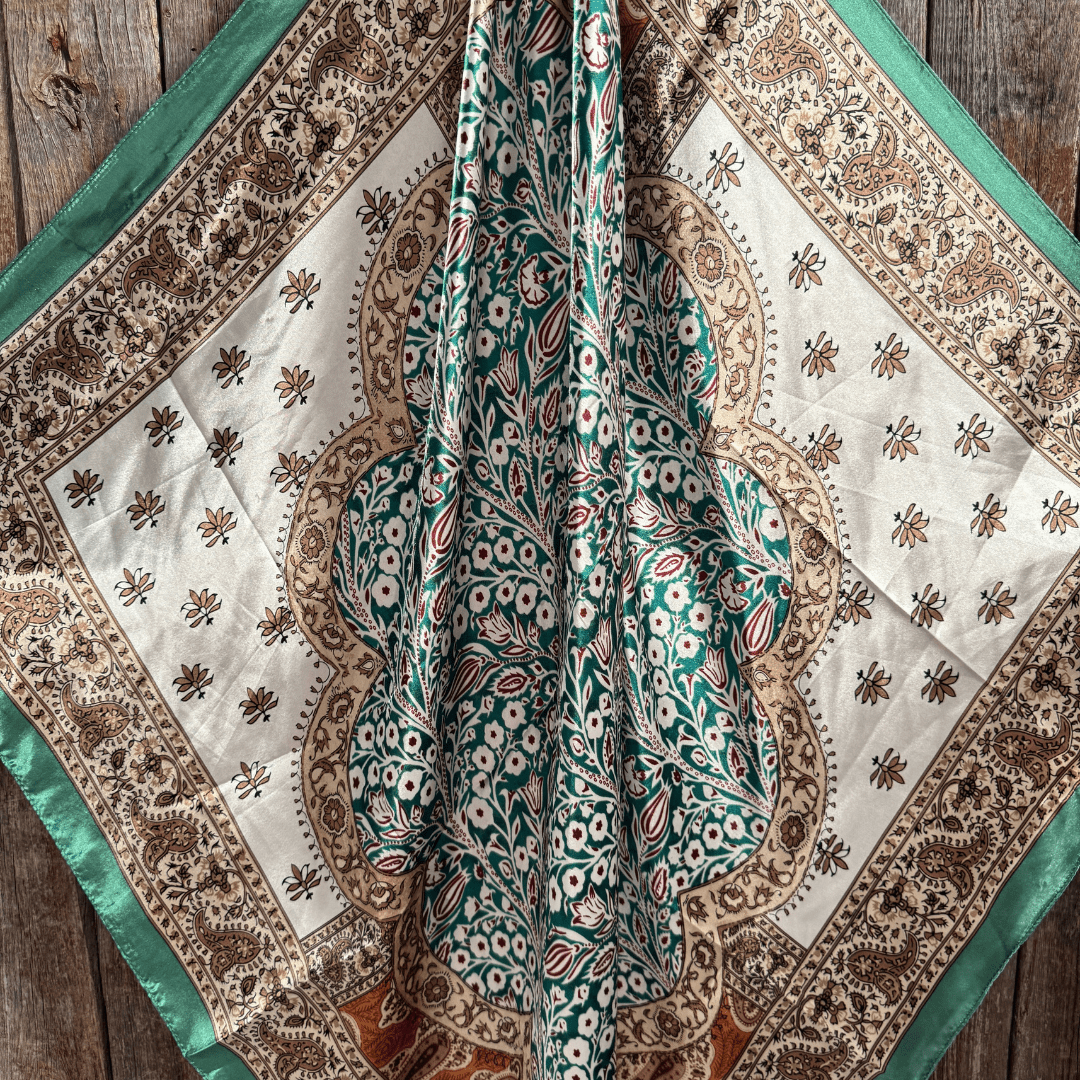 35X35" Teal, Brown and Tan Floral Wild Rag / Scarf WR3457