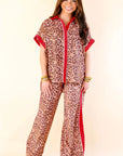 Leopard Contrast Trim Top and Pant Set
