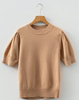 Solid Knit Short Puff Sleeve Sweater