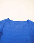 Solid Textured Ruffled Sleeve Round Neck Top