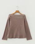Solid Waffle Knit Asymmetric Neck Long Sleeve Top