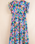 Plus Size Geometric Ruffle Sleeve Maxi Dress