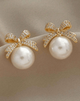 Ellis Rhinestone Bowknot Pearl Earrings