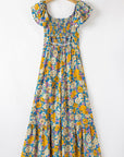 Floral Shirred High Waist Cut Out Jumpsuit