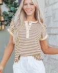 Stripe Half Buttoned Short Sleeve Top