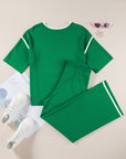 Contrast Trim Top and Drawstring Pants Set