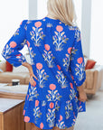 Floral 3/4 Puff Sleeve Ruffle Hem Dress
