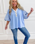 Colorblock Plaid Patchwork Bubble Sleeve Blouse