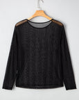 Plus Size Shimmer Textured Mesh Long Sleeve Top