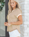 Stripe Half Buttoned Short Sleeve Top