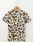 Leopard Round Neck Short Sleeve T-Shirt