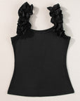 Solid Ruffle Straps Scoop Neck Tank Top