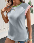 Colorblock Corded Knit Crew Neck Tee
