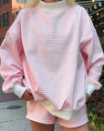 Stripe Oversize Mock Neck Sweatshirt & Shorts Set