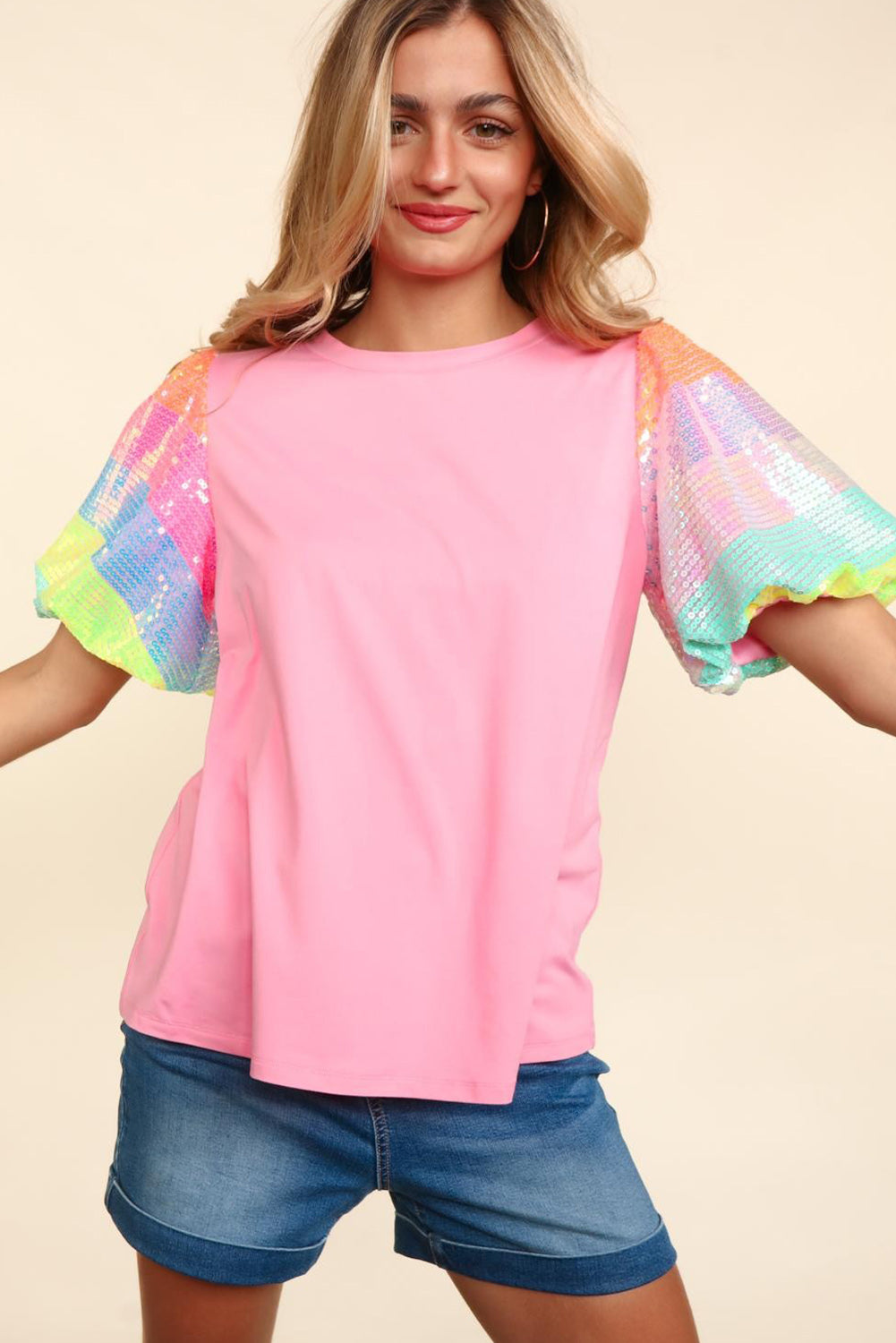 Rainbow Puff Sleeve Top -clearance