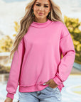 Solid Mock Neck Drop Shoulder Oversize Sweatshirt