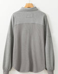 Waffle Knit Patchwork Reverse Seam Button-Up Shacket