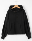 Kate Fleece Lined Half Zipper Kangaroo Pockets Loose Hoodie