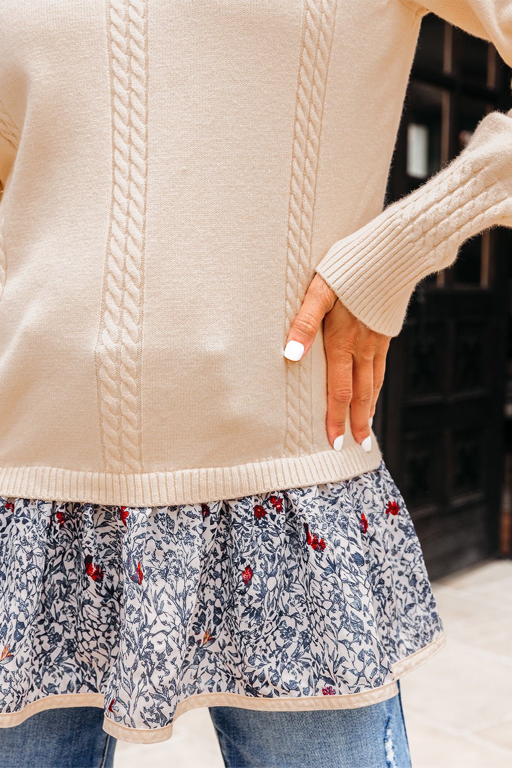 Mary Cable Texture Bohemian Ruffle Hem Sweater