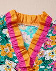 Floral Frilled V-Neck 3/4 Sleeve Blouse